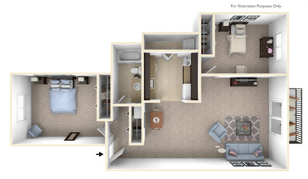 Floor plan for 2 beds, 1 bath, 800 sqft